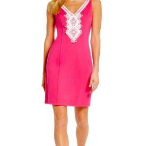 Eliza J Embroidered V-Neck Shift Dress Pink